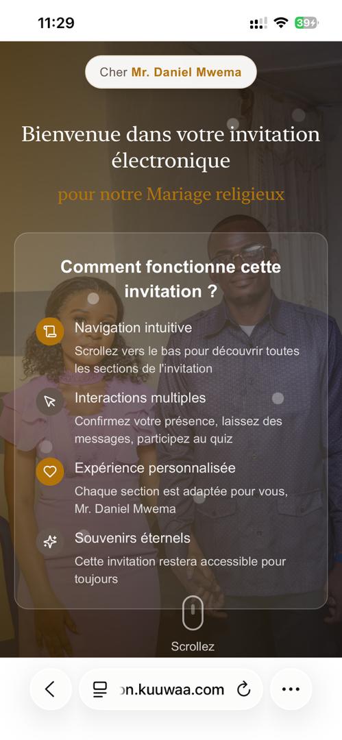 Page d'accueil de l'invitation KuuWaa